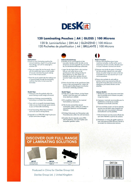 Laminating Pouches A4 Gloss 100 Microns for Office and Home| DESKIT ...