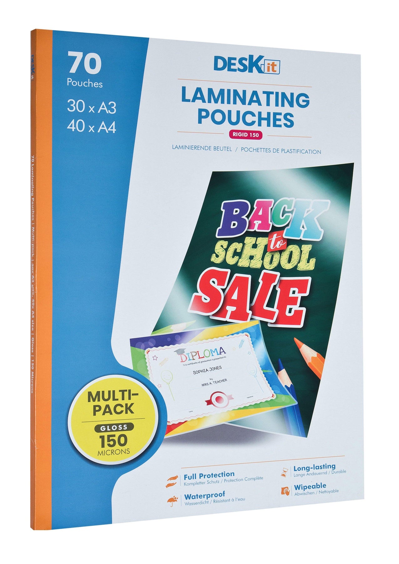 Laminating Pouches A4 and A3 Multipack Gloss DESKIT Deskit