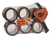 Brown Packaging Tape with Dispenser - 48mm x 66m - Pack of 6 Rolls - Deskit