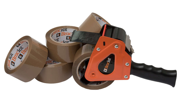 Brown Packaging Tape with Dispenser - 48mm x 66m - Pack of 6 Rolls - Deskit