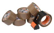 Brackit Brown Packing Tape with Compact Dispenser, 48mm x 66m, Pack of 6 Rolls - Deskit