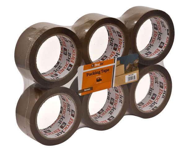 Brackit Brown Packaging Tape 48mm x 66m, Bulk Pack of 6 Rolls - Deskit