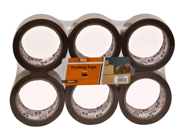 Brackit Brown Packaging Tape 48mm x 66m, Bulk Pack of 6 Rolls - Deskit