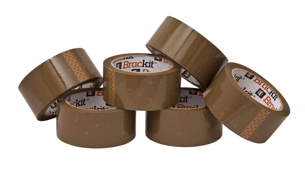 Brackit Brown Packaging Tape 48mm x 66m, Bulk Pack of 6 Rolls - Deskit