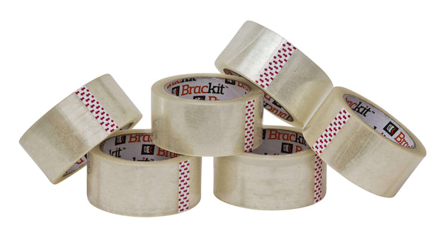 Brackit Clear Packaging Tape , 48mm x 66m, Bulk Pack of 6 Rolls - Deskit