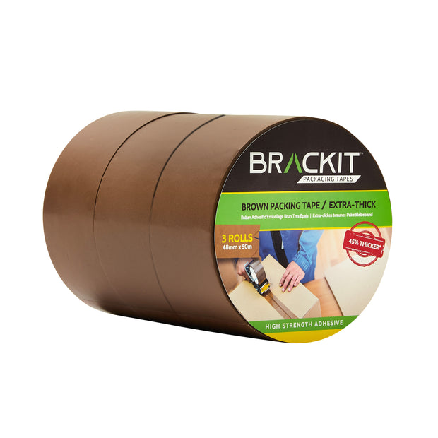 Brown Packing Tape - 48mm x 50m - Pack of 3 Rolls (Extra Thick)