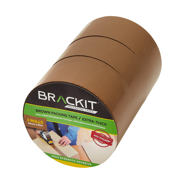 Brown Packing Tape - 48mm x 50m - Pack of 3 Rolls (Extra Thick)