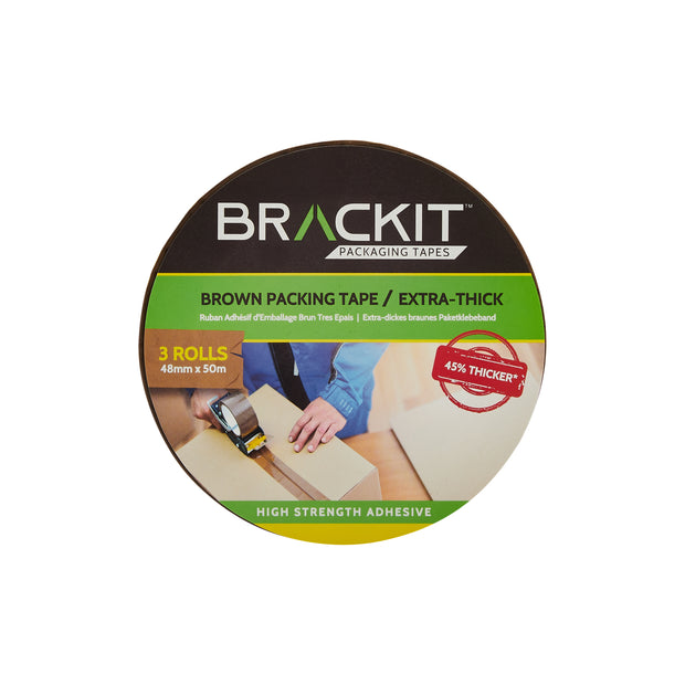 Brown Packing Tape - 48mm x 50m - Pack of 3 Rolls (Extra Thick)
