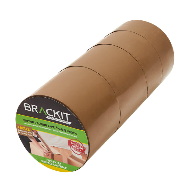 Brown Packing Tape - Multi-width (2 x 48mm and 2 x 75mm) Pack of 4 Rolls - 66m