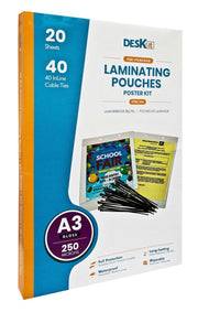 Poster Kit - A3 Laminating Pouches & In-line Ties (Gloss) Extra-strong - Deskit