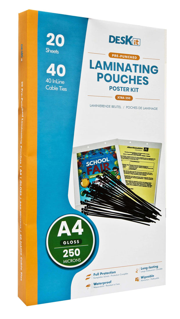 Poster kit A4 laminating sheets and ties all in one | DESKIT
